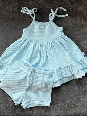 Jane + Jo Girls Sky Blue Ribbed Cotton Tie Over Tunic Set Size 18 Months